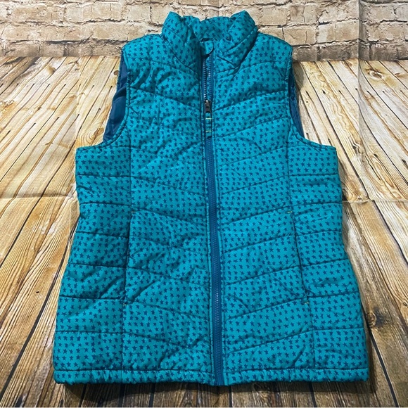 Lands End Green Blue Star Print Puffer Vest - Picture 1 of 5